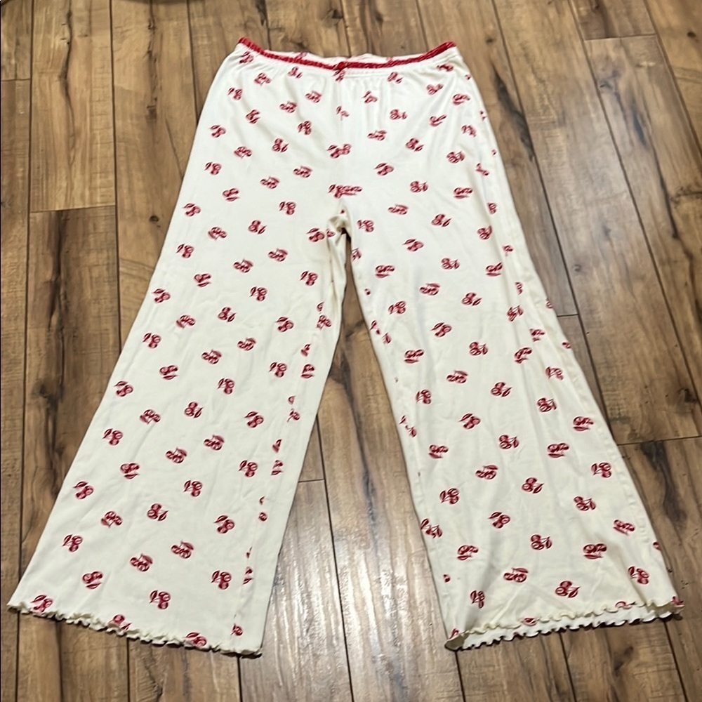 Love & Lazy Days Pajama Pants Cream Red Cherry Eight Ball Print Cozy Soft Sz XL